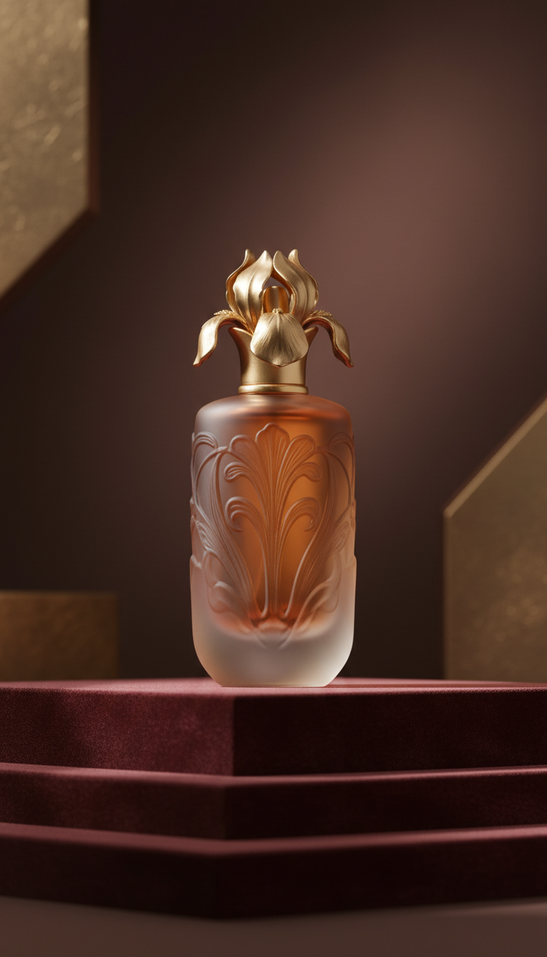 Golden iris ornate glass perfume