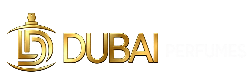 Dubai Perfumes — gold monogram and Dubai lettering with white Perfumes lettering